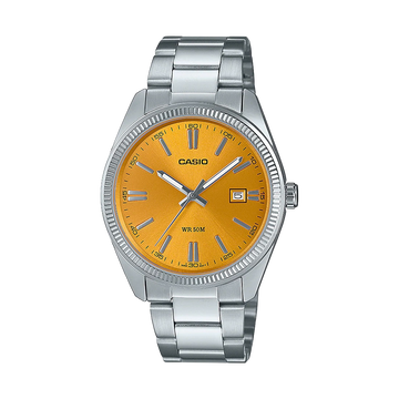 Reloj Casio Timeless Hombre Analogico Naranja Acero Inoxidable