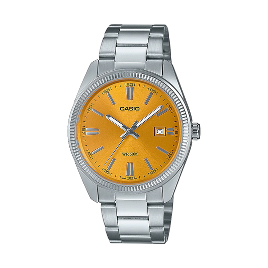 Reloj Casio Timeless Hombre Analogico Naranja Acero Inoxidable