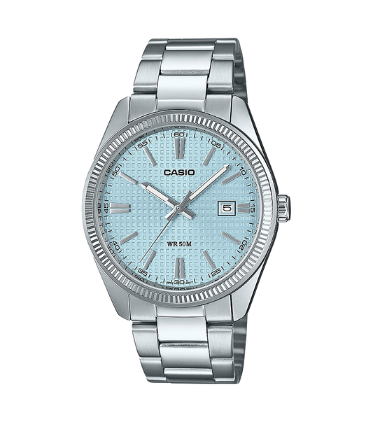 Reloj Casio Timeless Hombre Analogico Azul Celeste Acero Inoxidable