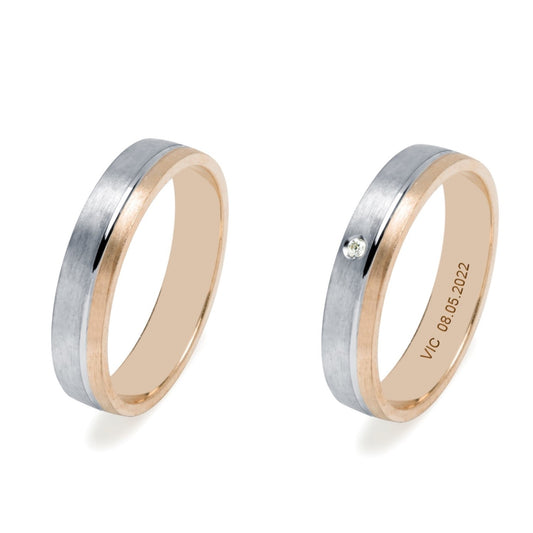 Pareja de Alianzas de Boda Nue Scotch Pulido en Oro Bicolor 18 Kilates