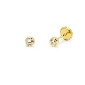 Pendientes Bebé Chatón Redondo con Circonita Blanca 3,5x3,5mm en Oro Amarillo 9 Kilates