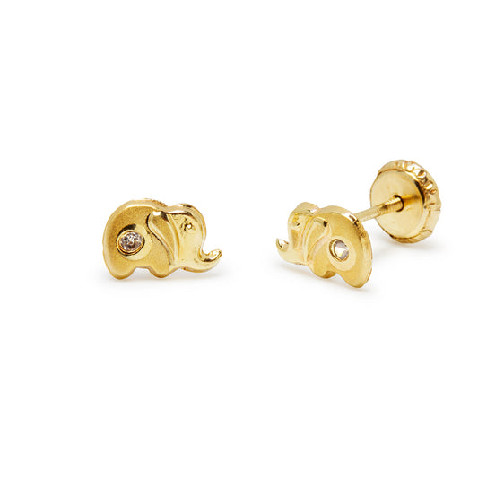 Pendientes Niña Elefante con Circonita (7x4) en Oro Amarillo 9 Kilates