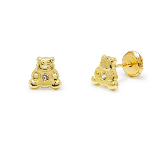 Pendientes Niña Osito con Circonita (6x5.5mm) en Oro Amarillo 9 Kilates