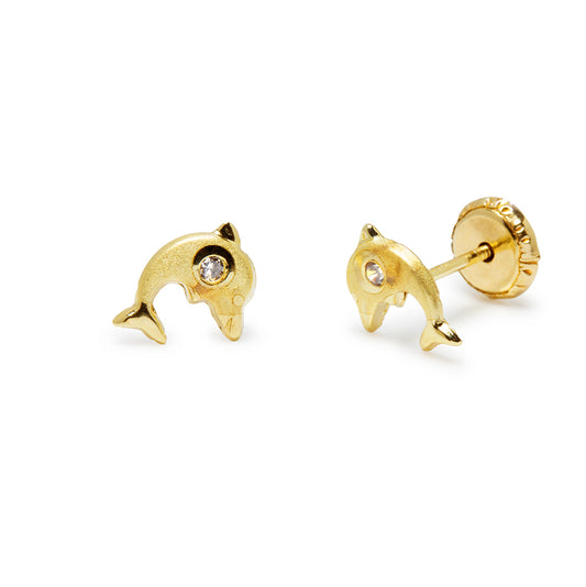 Pendientes Niña Delfin con Circonita (5.5x7mm) en Oro Amarillo 9 Kilates