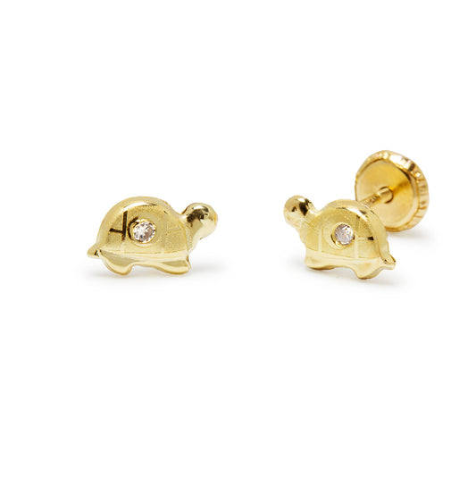 Pendientes Niña Tortuga con Circonita (7x4mm) en Oro Amarillo 9 Kilates