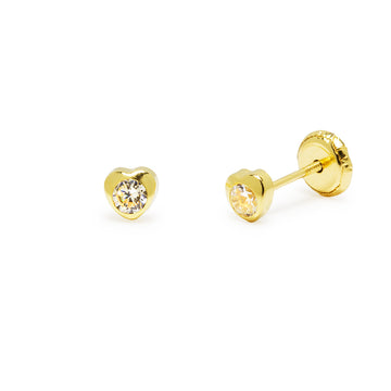Pendientes Bebé Chatón Corazón con Circonita Blanca 3,5x3,5mm en Oro Amarillo 18 Kilates