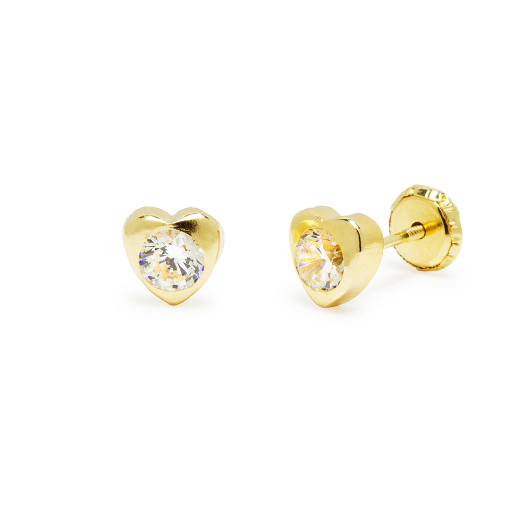 Pendientes Bebé Corazón con Circonitas Blancas en Oro Amarillo 9 Kilates