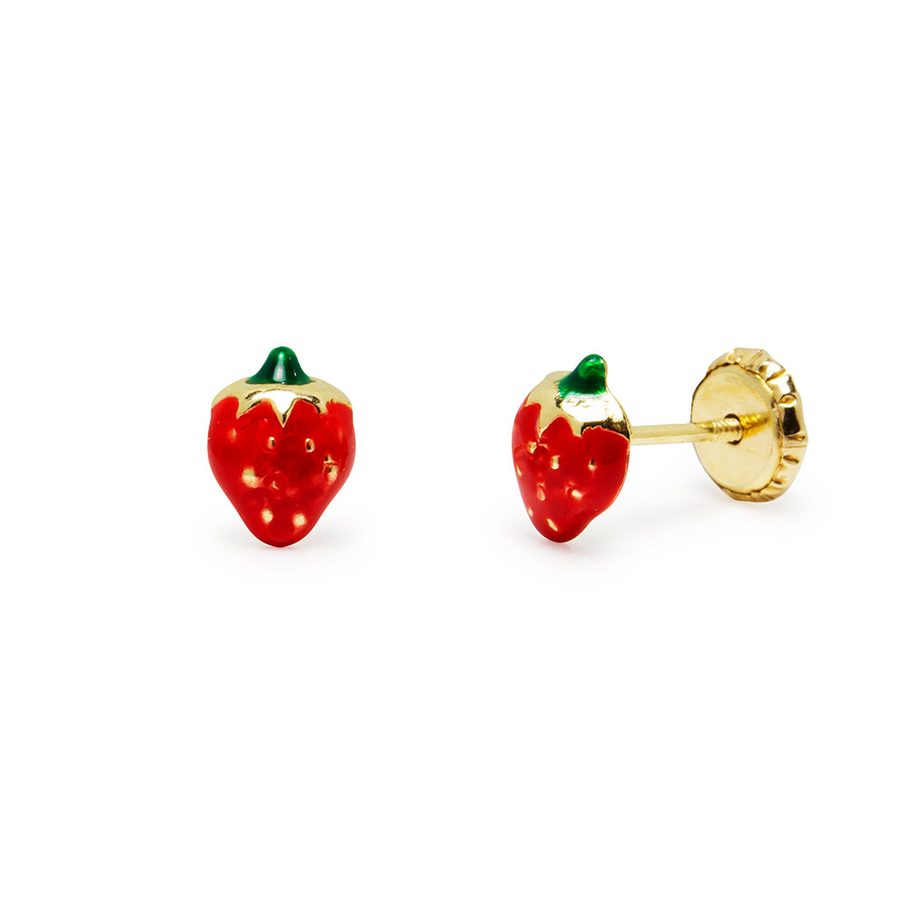 Dormilonas de Fresa con Esmalte de Oro de 9 Quilates