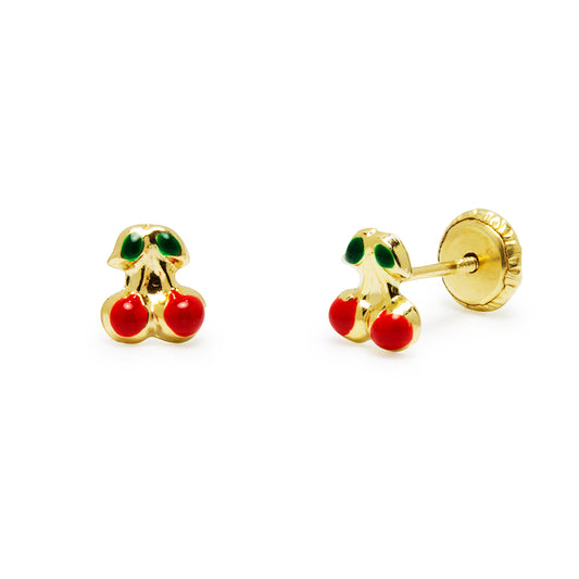 Pendientes Niña Cerezas en oro Amarillo 9 kilates