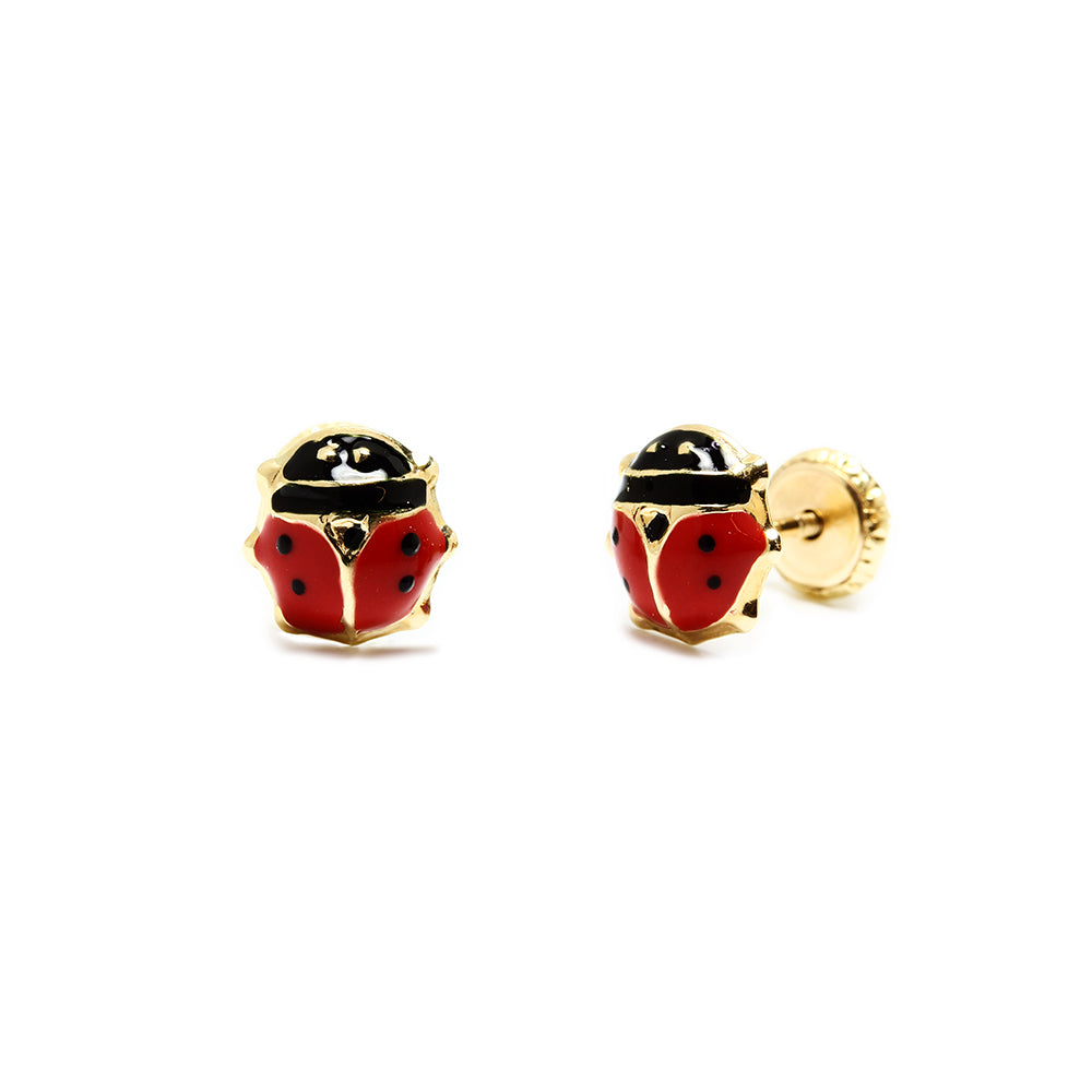 Pendientes Mariquita de Oro de 9 Quilates con Esmalte