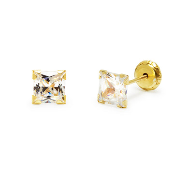 Pendientes Niña Circonita Cuadrada (5x5) en Oro Amarillo 9 Kilates