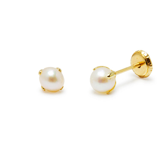 Pendientes Bebé Perla Garra en Oro Amarillo 9 Kilates