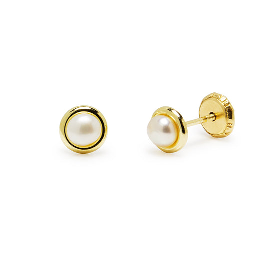 Pendientes Niña con Perla Botón 5x5 mm en oro Amarillo 9 Kilates