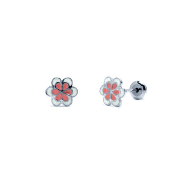 Pendientes Niña Margaritas Rosas y Blancas en Plata