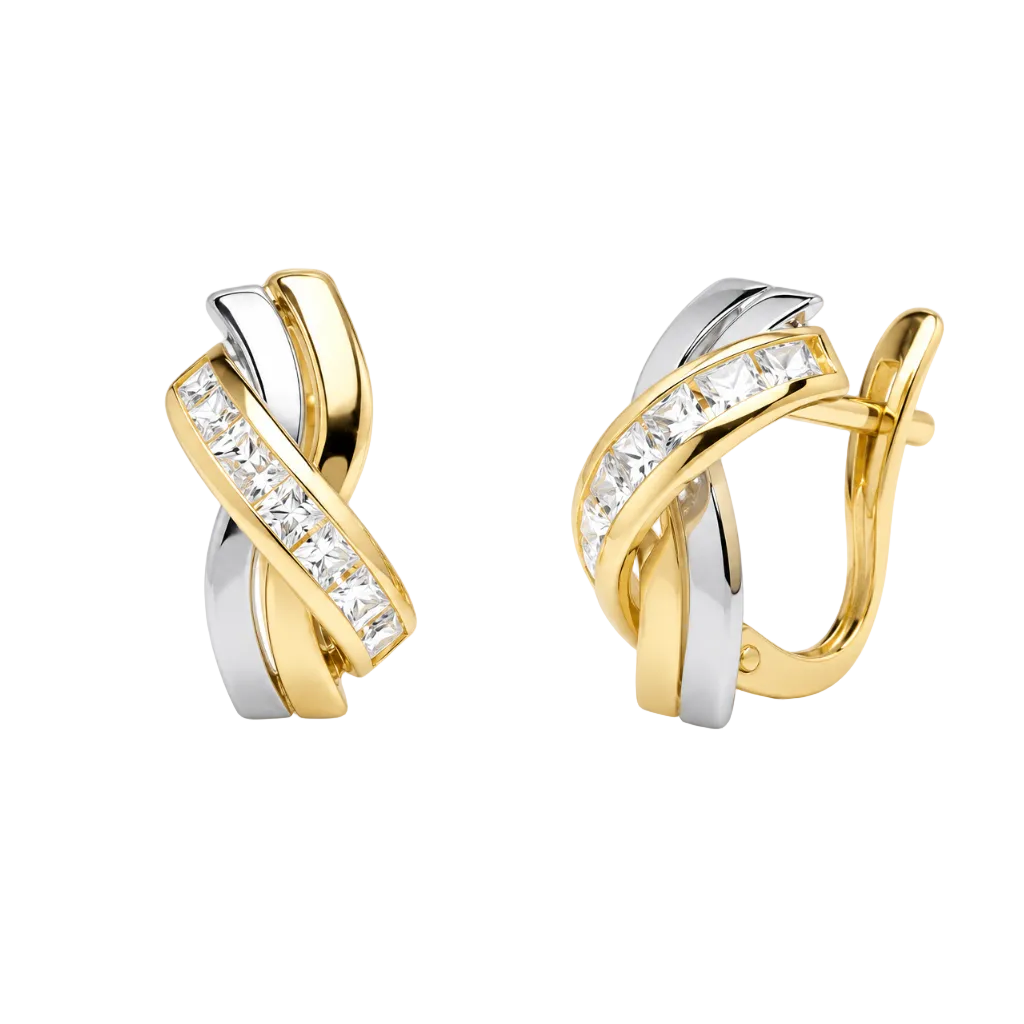 Pendientes Catalán Bicolor de Oro 18k con Circonitas