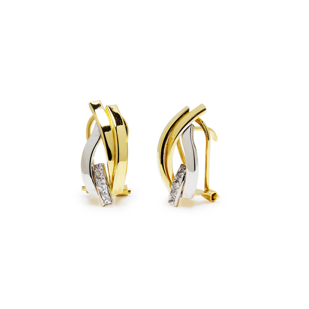 Pendientes Sara en Oro Bicolor con Circonitas Blancas 9 Kilates