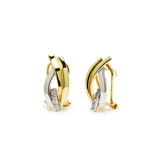 Pendientes Sara en Oro Bicolor con Circonitas Blancas 9 Kilates