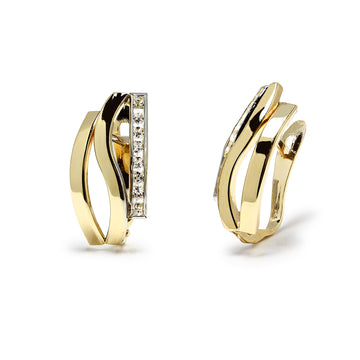Pendientes de Bandas en Oro Bicolor 9 Kilates y Circonitas