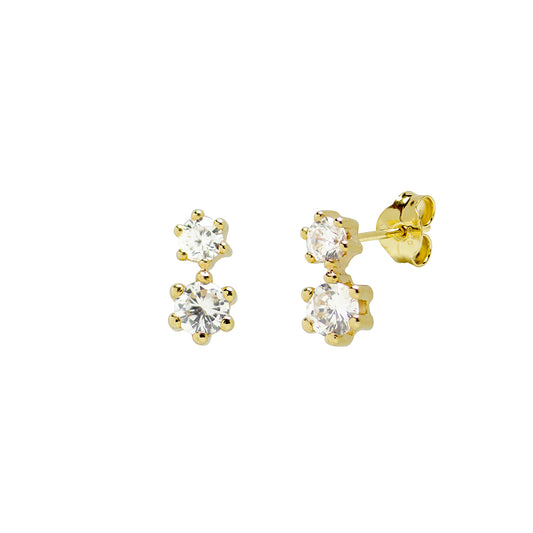 Pendientes con Circonitas Dobles 6 Grapas (5x5) en Oro Amarillo de 9 Kilates