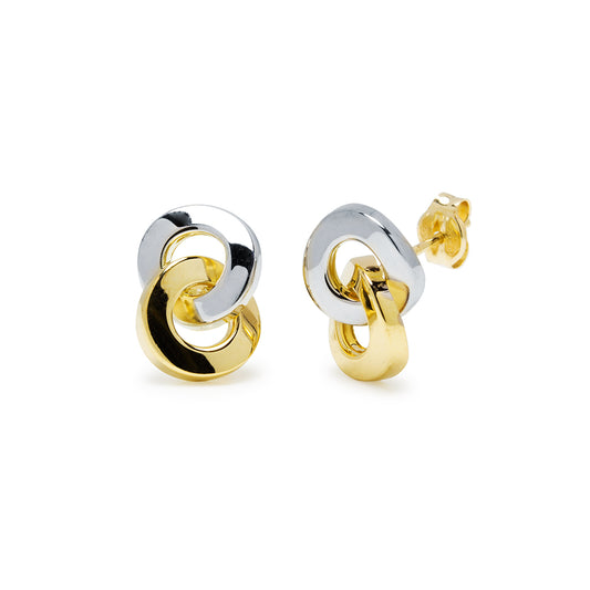 Pendientes Círculos Unidos en Oro Bicolor 9 Kilates