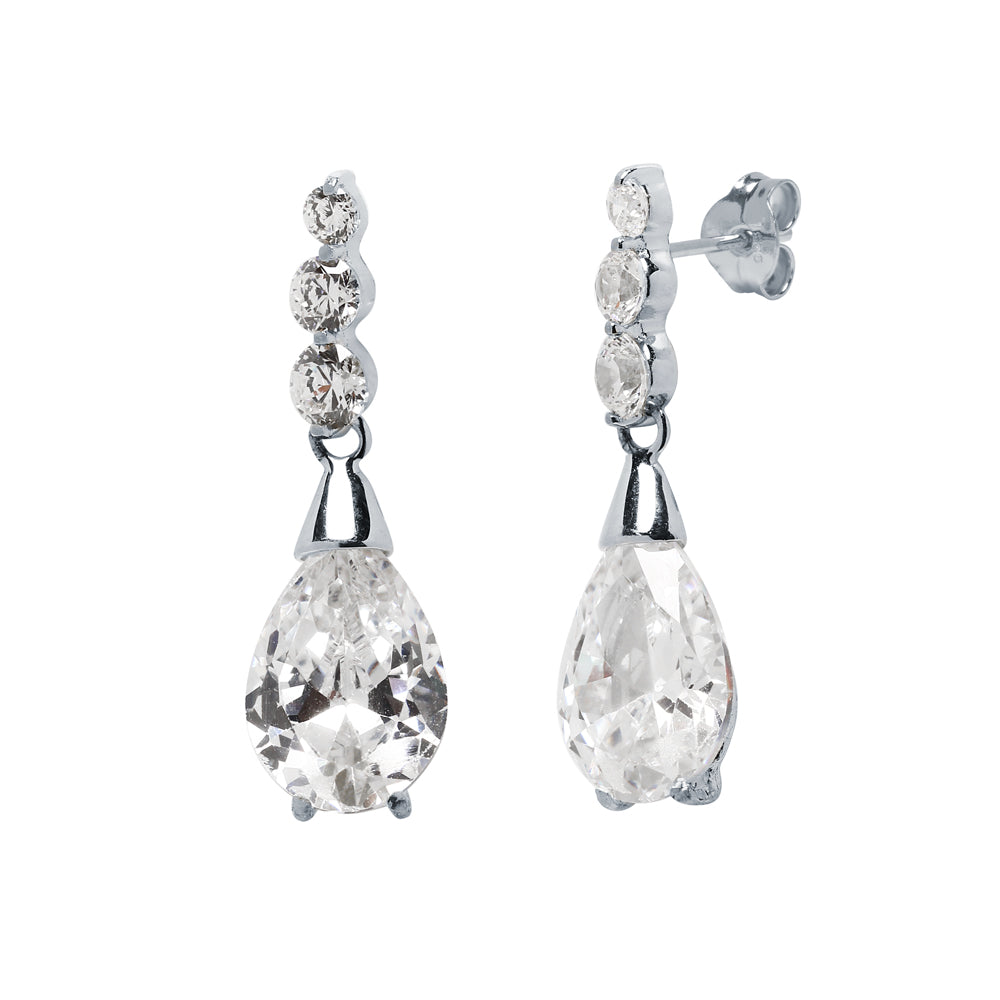 Pendientes Largos de Oro Blanco de 9 Quilates con Circonita