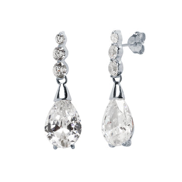 Pendientes Largos Circonita Lágrima en Oro Blanco 9 Kilates