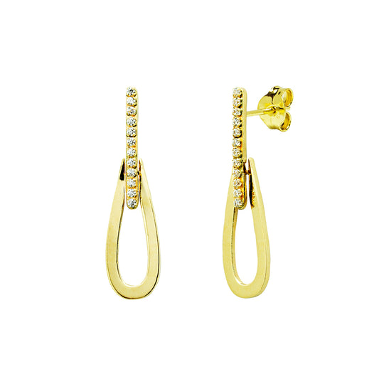 Pendientes largos Barra y Lagrima con Circonitas en Oro Amarillo 9 Kilates