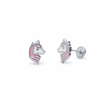 Pendientes Niña Unicornios Rosas en Plata