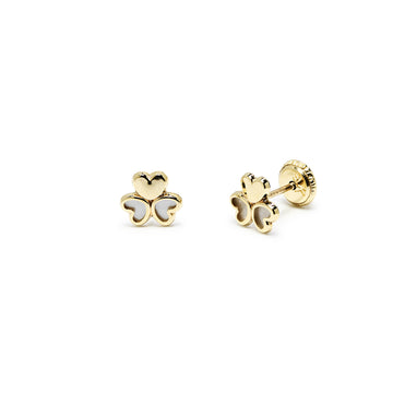 Pendientes Niña 3 Corazones Nacar (6x6) en Oro Amarillo 9 Kilates