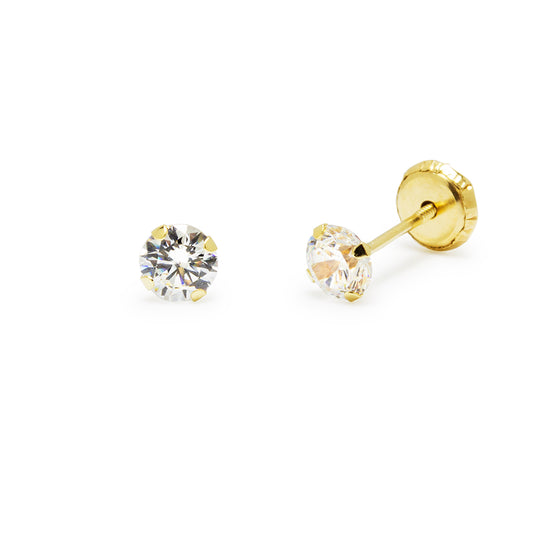 Pendientes Bebé Circonita 4x4mm en Oro Amarillo 9 Kilates