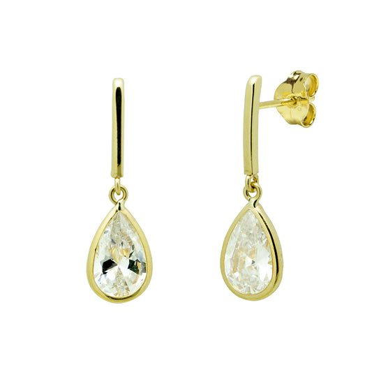 Pendientes Largos con Circonitas en Oro Amarillo 18 Kilates