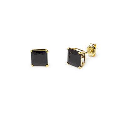 Pendientes 4 Grapas Cuadrada con Circonita Negra (6x6) en Oro Amarillo 9 Kilates