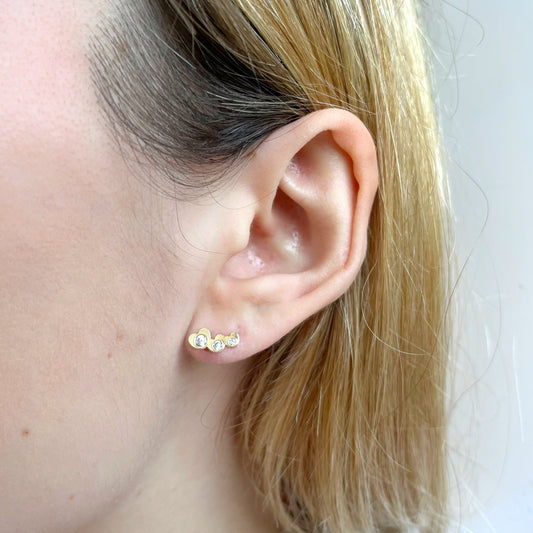 Pendientes 3 Corazones con Circonita en Oro Amarillo 9 Kilates