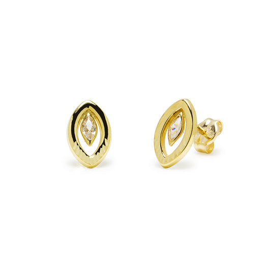 Pendientes Lágrima Tallada con Circonita Blanca en Oro Amarillo de 9 Kilates