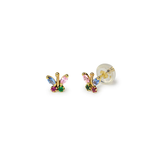 Pendientes  Mariposa con Circonitas Marquisse de Colores en Oro Amarillo 9 Kilates