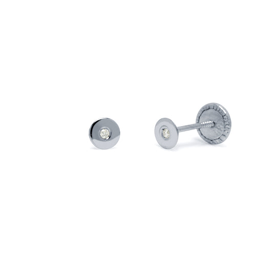 Pendientes de Bebé Redondos con Diamantes 0,012 quilates en Oro Blanco 18 Kilates