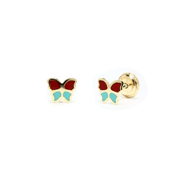 Pendientes Niña Mariposa Color en Oro Amarillo 9 Kilates