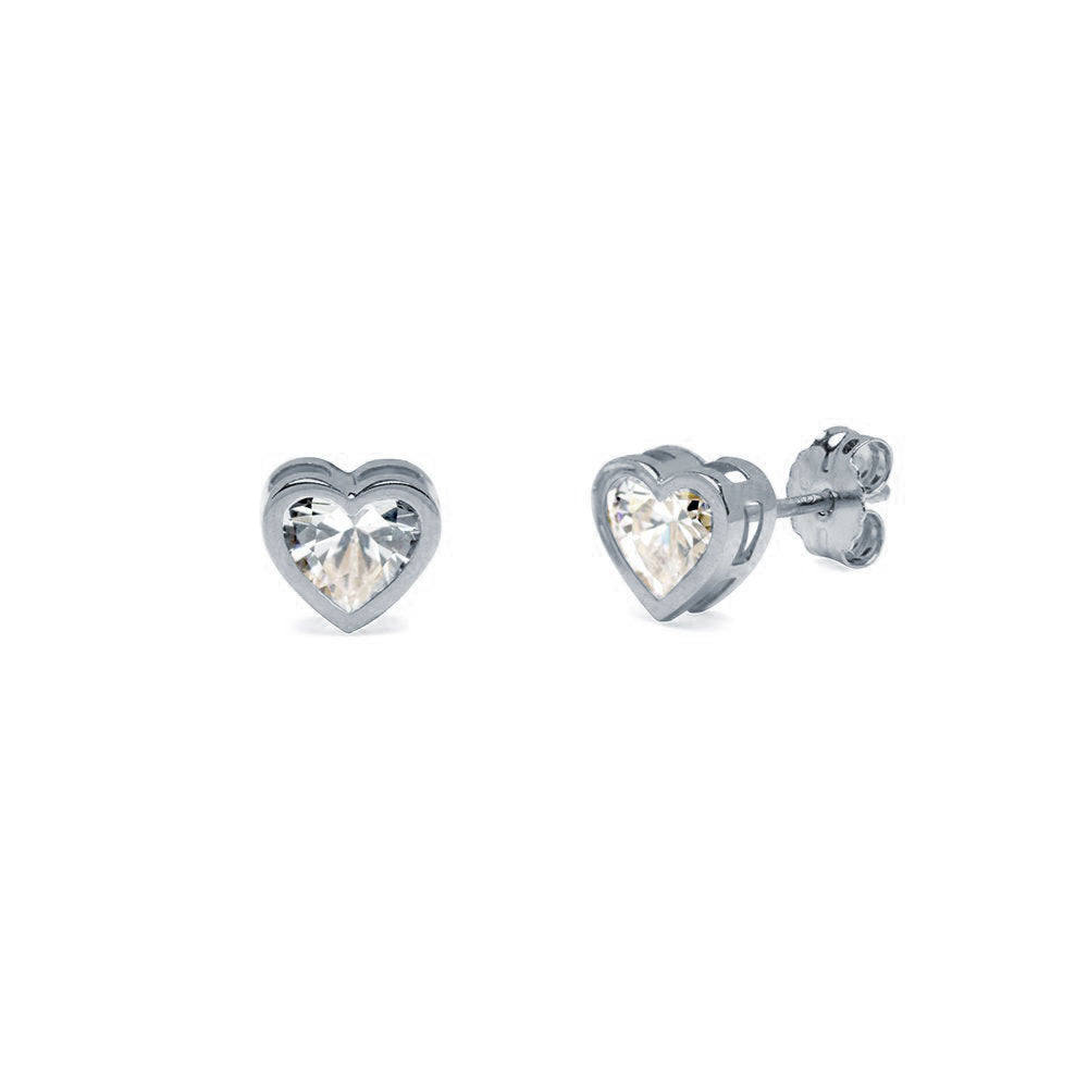 Pendientes Corazón con Circonitas en Oro Blanco 9 Kilates