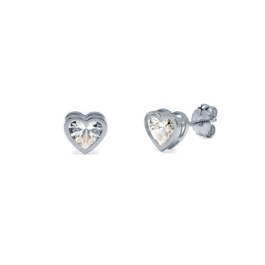 Pendientes Corazón con Circonitas en Oro Blanco 9 Kilates