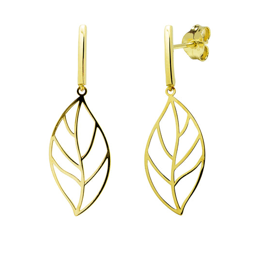 Pendientes Largos Hoja en Oro Amarillo 18 Kilates