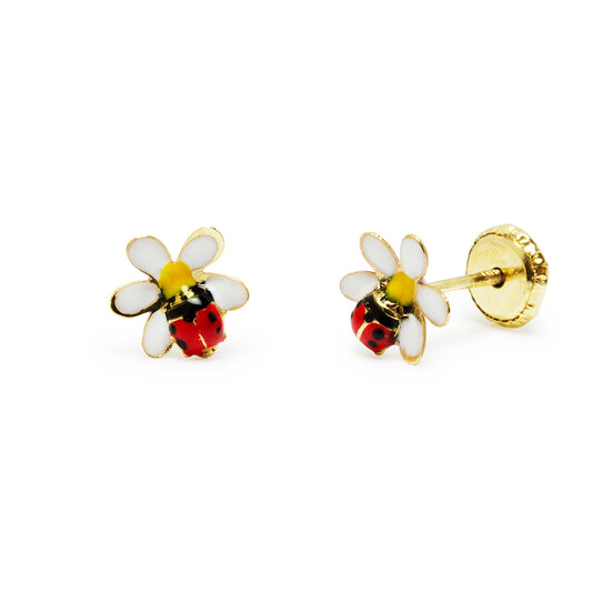 Pendientes Niña Margarita y Mariquita en oro Amarillo 9 kilates