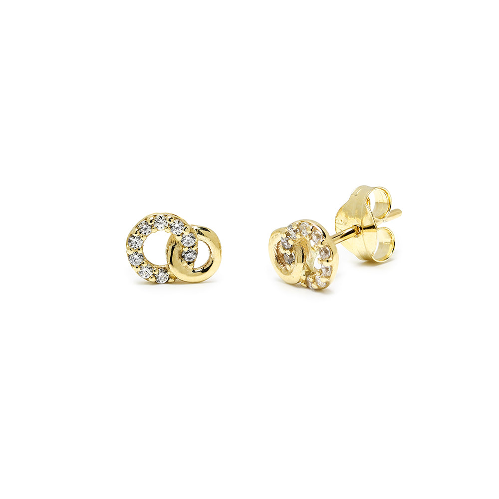 Pendientes Nudo Liso con Circonita de Oro de 9 Quilates