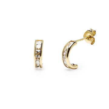 Pendientes Medio Aro con Circonitas en Oro Amarillo de 9 Kilates