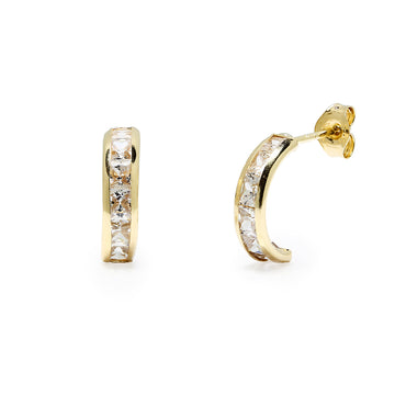 Pendientes Medio Aro  3,15x11,45 con Circonitas en Oro Amarillo de 9 Kilates
