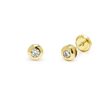 Pendientes Bebé Bisel (4x4) con Circonita en Oro Amarillo 18 Kilates