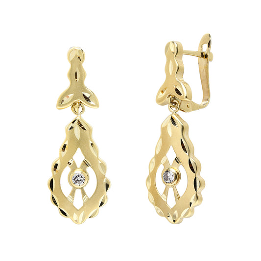 Pendientes Cordobés Largos con Circonitas en Oro Amarillo 9 Kilates