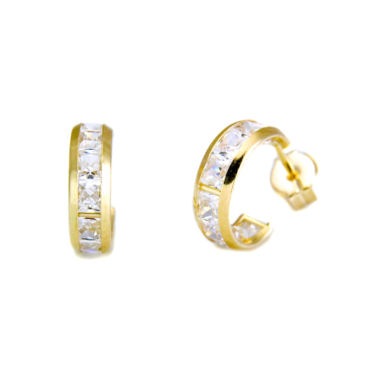 Pendientes de Medio Aro con Circonita de Oro de 9 Quilates