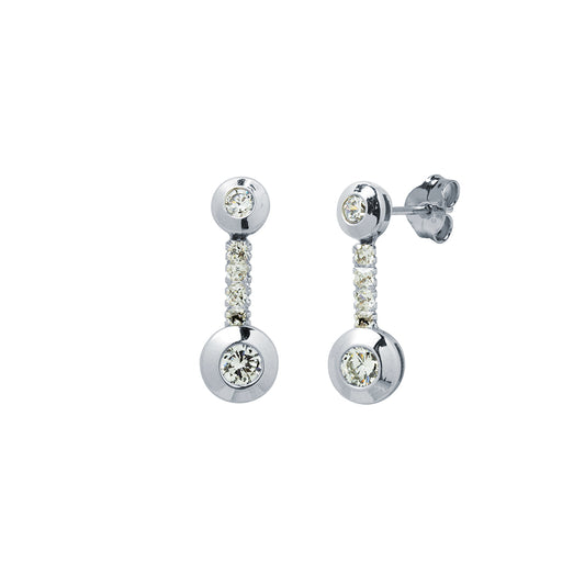 Pendientes Largos Circonitas en Oro Blanco 9 Kilates