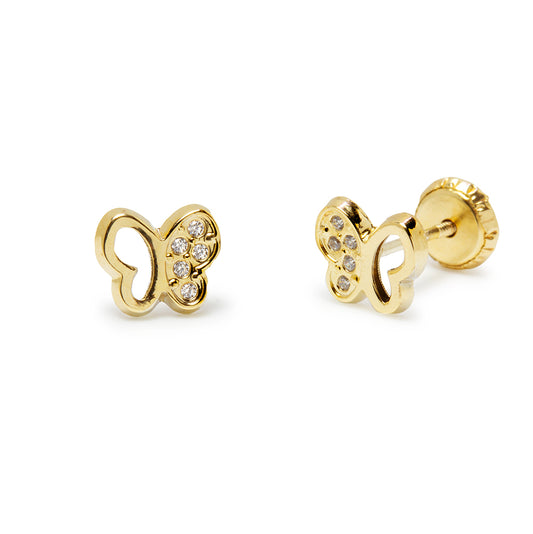 Pendientes Niña Mariposa con mini Circonitas en Oro Amarillo 9 Kilates