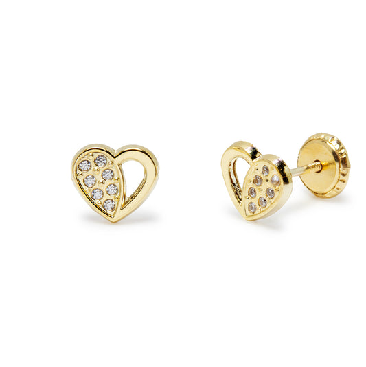Pendientes Niña Corazón con mini Circonitas en Oro Amarillo 9 Kilates